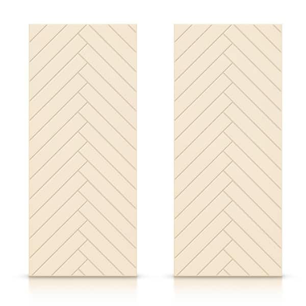 CALHOME 48 in. x 80 in. Hollow Core Beige Painted Composite MDF Interior Double Closet Sliding Doors