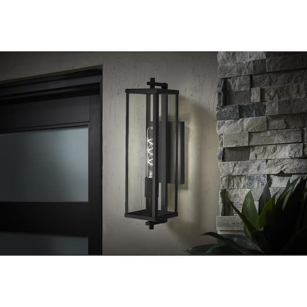 Meadow 18 in. Modern 1-Light Matte Black Hardwired Outdoor Large Rectangle Wall Lantern Sconce