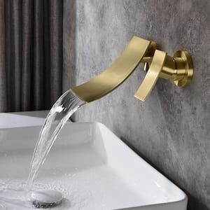 Single Handle Wall Mount Basin Faucet in Brushed Gold