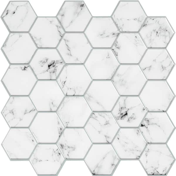 RoomMates 10.5 in x 10.5 in Carrara Marble Hexagon Peel and Stick Backsplash