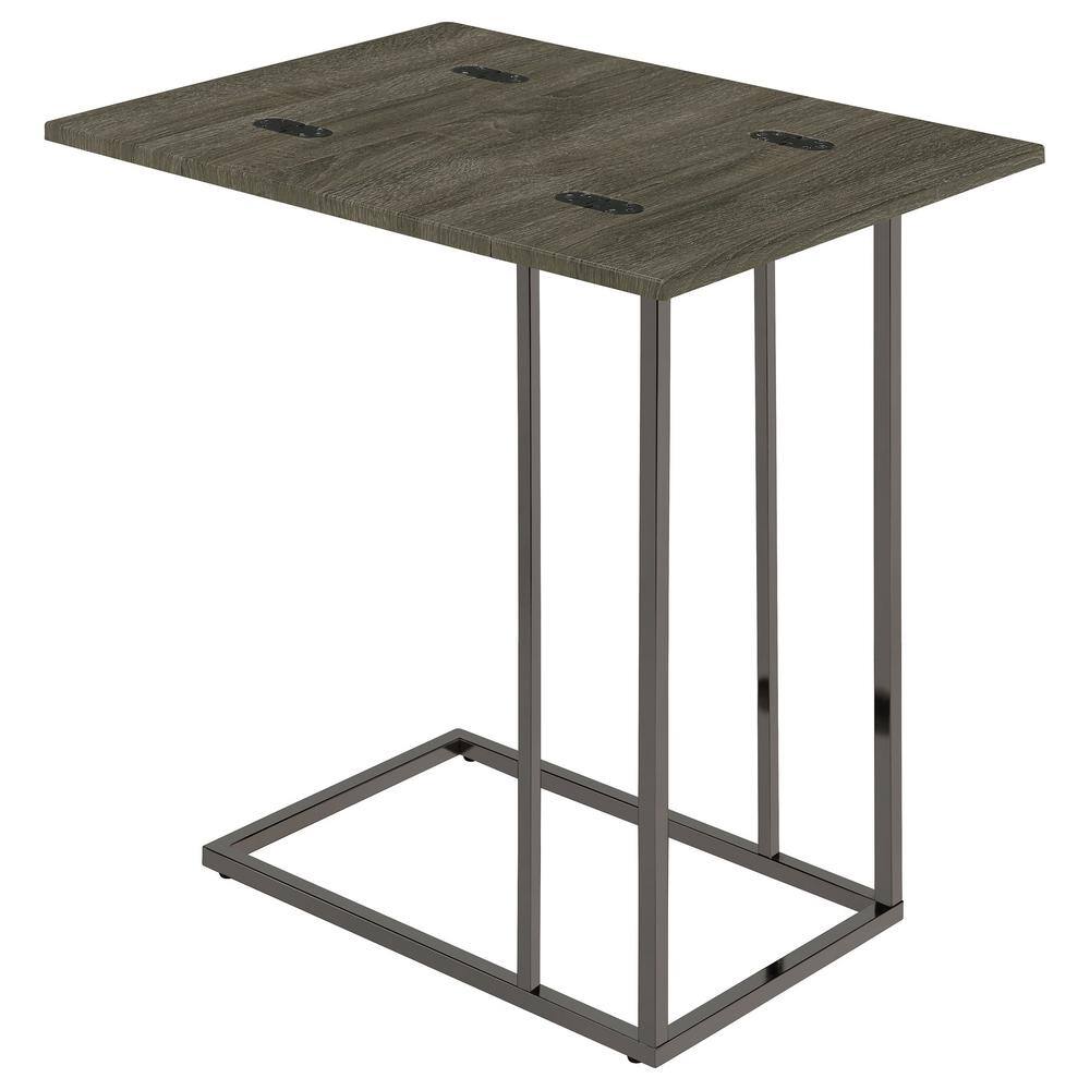 Weathered Gray Metal and Wood Rectangular Snack Table