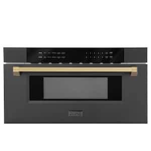 Autograph Edition 30 in. 1000-Watt Built-In Microwave Drawer in Black Stainless Steel & Champagne Bronze Handle