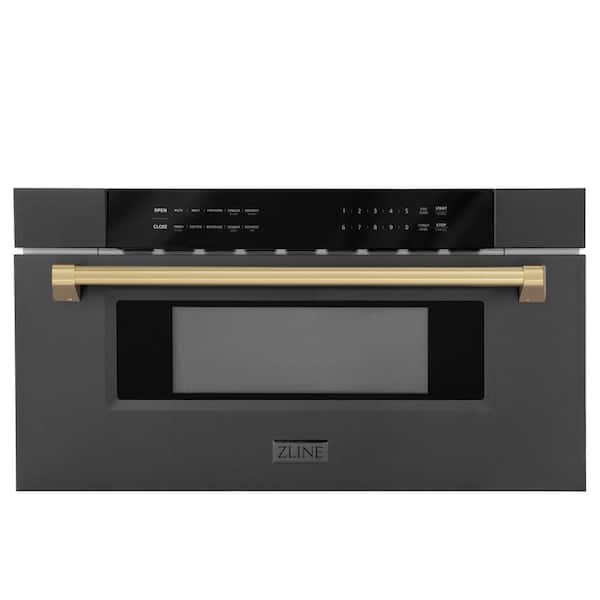 ZLINE Kitchen and Bath Autograph Edition 30 in. 1000-Watt Built-In Microwave Drawer in Black Stainless Steel and Champagne Bronze Handle