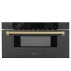 Autograph Edition 30 in. 1.2 cu. ft. Built-in Microwave Drawer in Black Stainless Steel and Champagne Bronze Accents