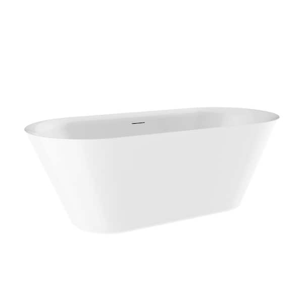 66 in. x 30 in. Oval Acrylic Freestanding Soaking Bathtub with Center Drain and Overflow in White