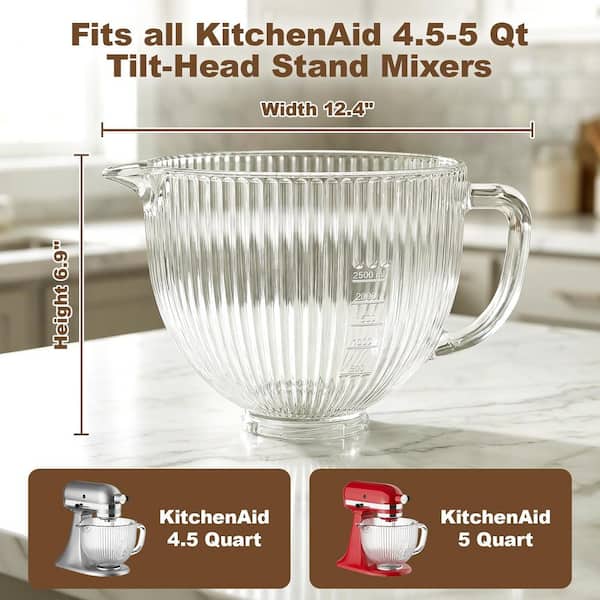 GVODE 2-Piece Glass Clear Mixing Bowl Set with KitchenAid Tilt
