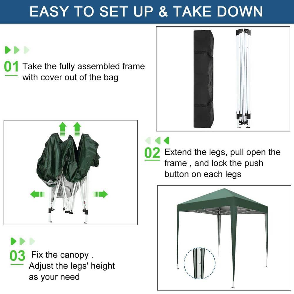 Green 6.5 ft Square Pop-Up Canopy Tent with Windows