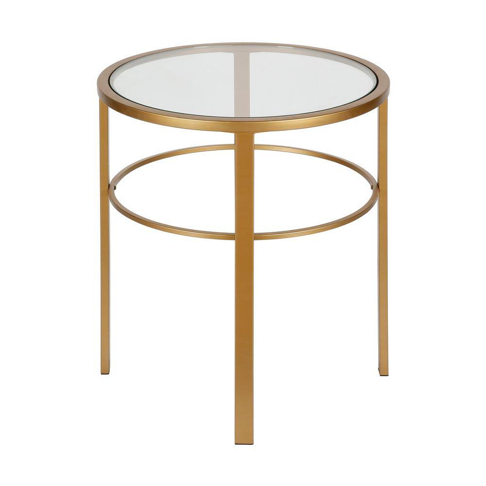 Gaia 20" Round Gold Metal and Glass Accent Table