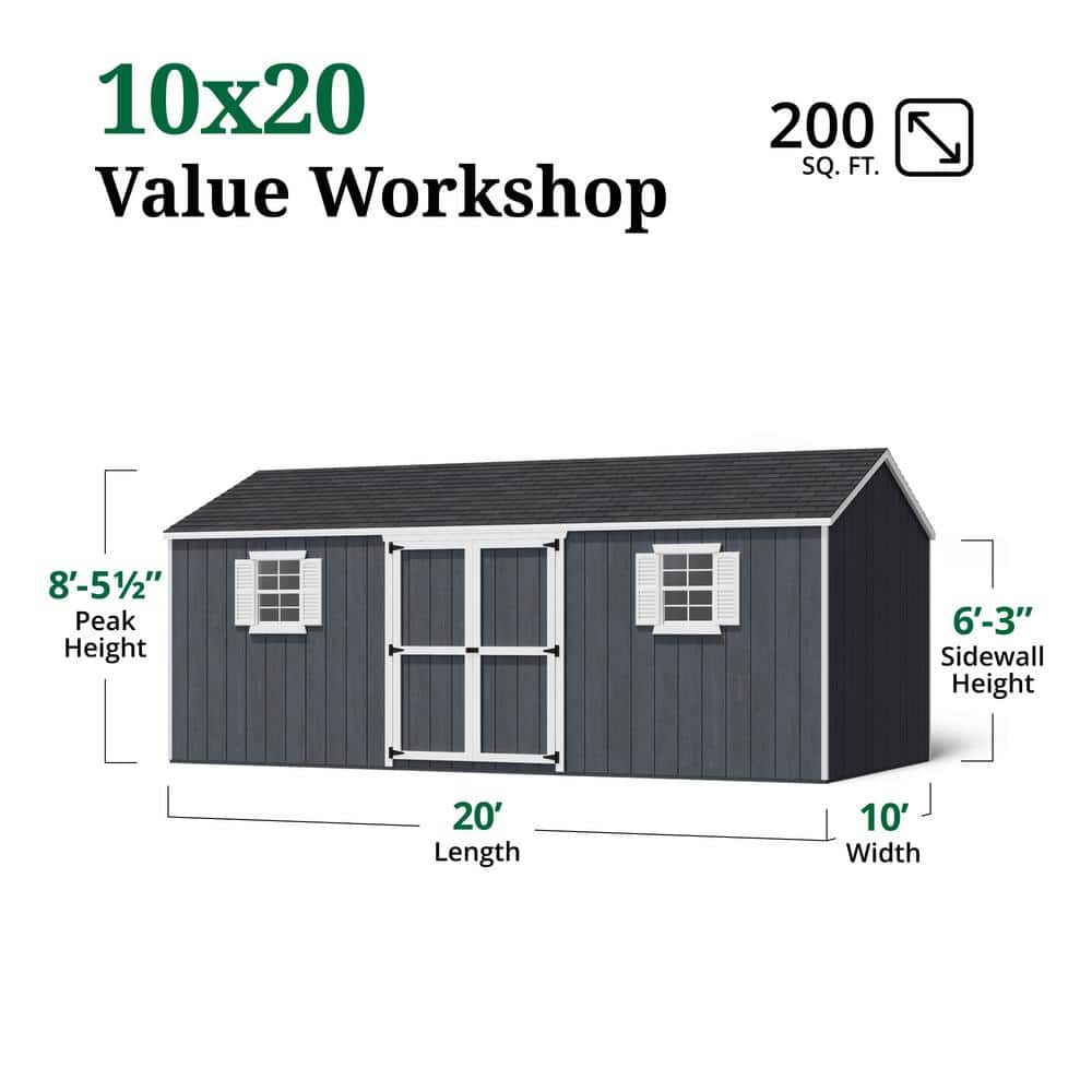 Brown 10' x 20' Workshop Shed Kit with Shelving and Windows