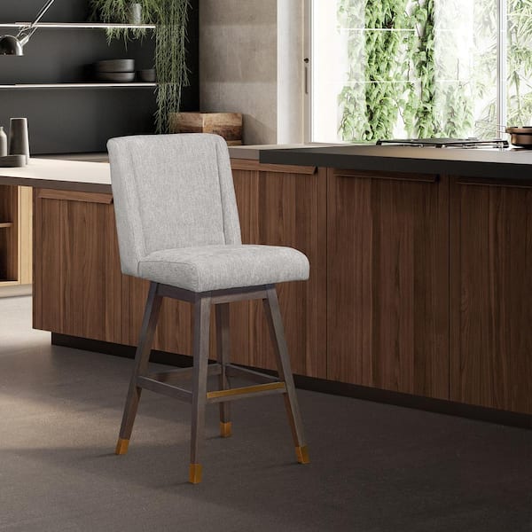 Armen Living Stancoste 40 in. Grey Oak Swivel Bar Stool with Mocha