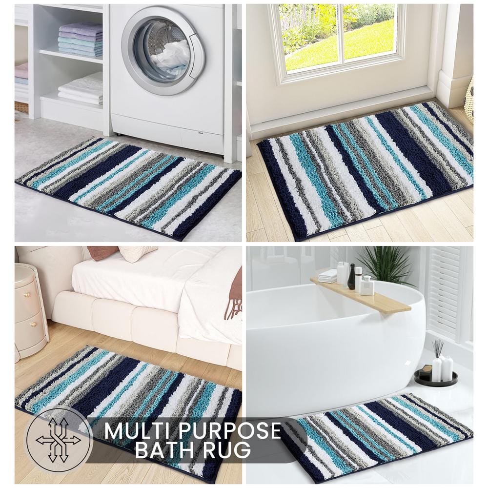 Luxurious 24" x 36" Blue & Gray Polyester Tufted Bath Rug