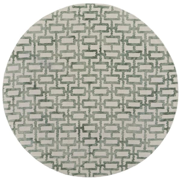 10 ft. Round Ivory and Green Trellis Area Rug