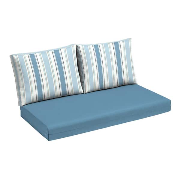 ARDEN 24 in. x 18 in. Outdoor Loveseat Cushion Set, French Blue Linen Stripe
