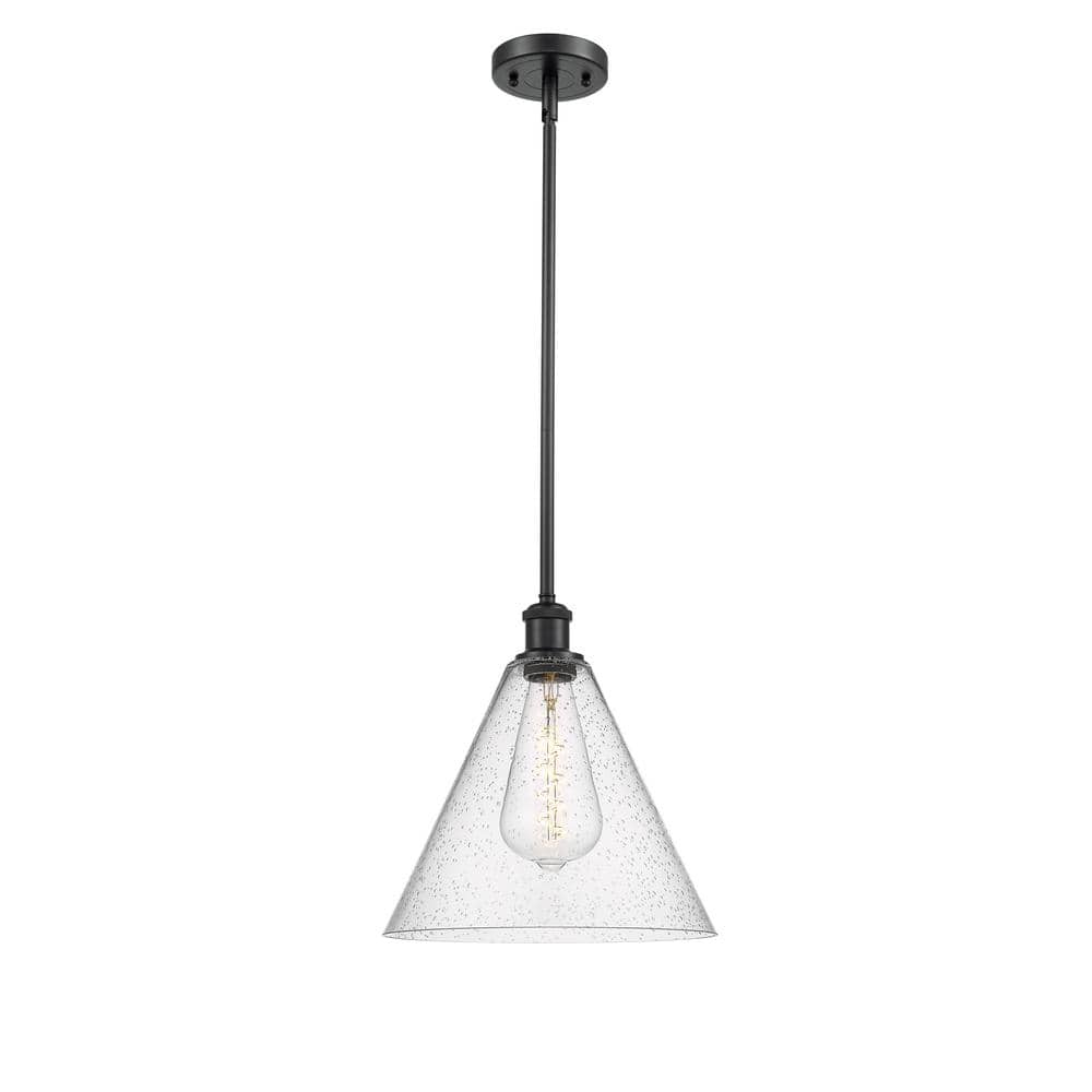 Innovations Berkshire 1Light Matte Black Cone Pendant Light with Seedy Glass Shade 5161SBK