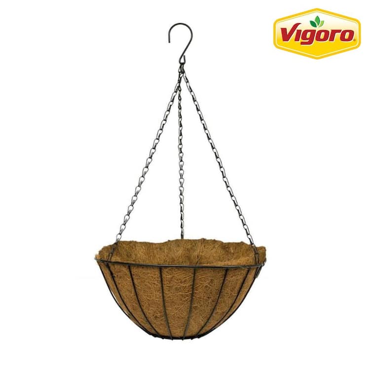 Vigoro 14 in. Dia Black Metal Growers Hanging Basket with Coco Liner