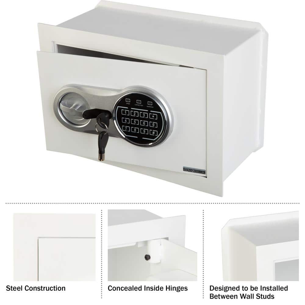 White Digital In-Wall Safe with Keypad and Override Key