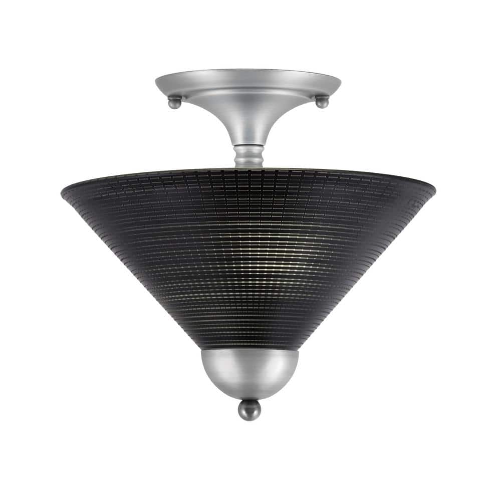 Bristol 12 in. 2-Light Nickel Transitional Semi-Flush Mount with 12 in. Bla