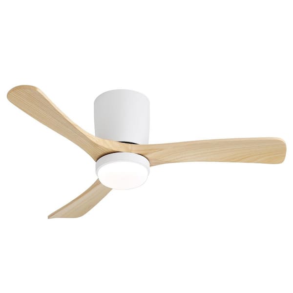 42 in. Indoor/Outdoor Integrated LED White Wood Flush Mount Standard Ceiling Fan with Light and Remote for Bedrooms