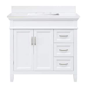 Ashburn 37 in. W x 22 in. D Bath Vanity in White with White Quartz Top DR