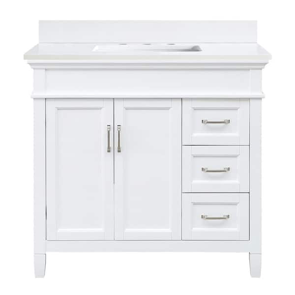 Home Decorators Collection Ashburn 37 in. W x 22 in. D Bath Vanity in White with White Quartz Top DR