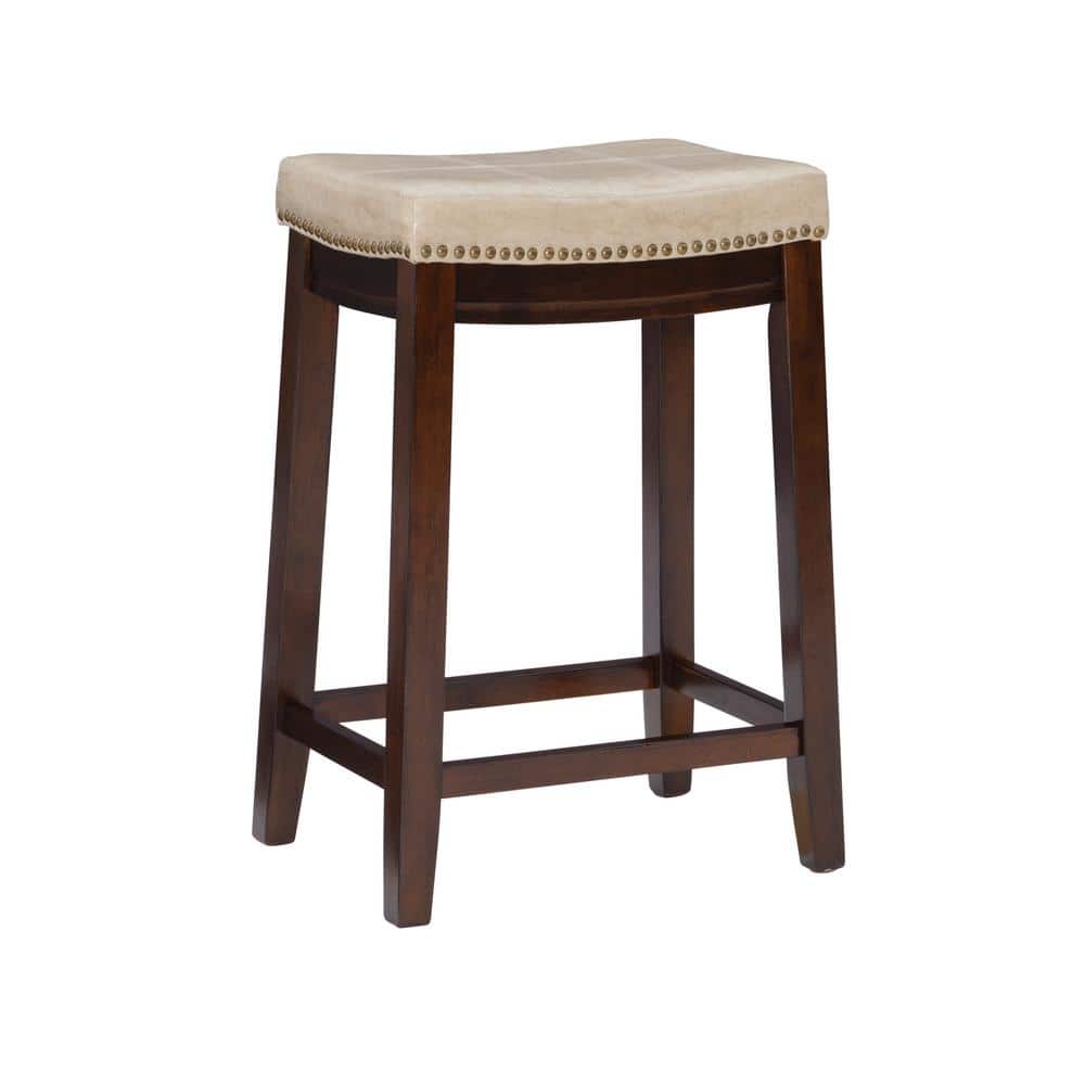 Concord 26.5 in. Dark Brown and Beige Backless Wood Counter Stool with Faux