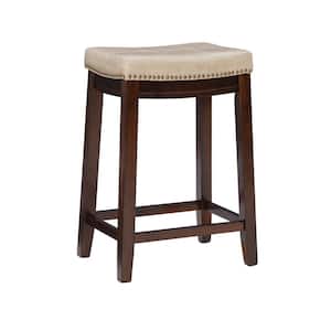 Concord Dark Brown Frame Counter Stool with Padded Beige Faux Leather Seat