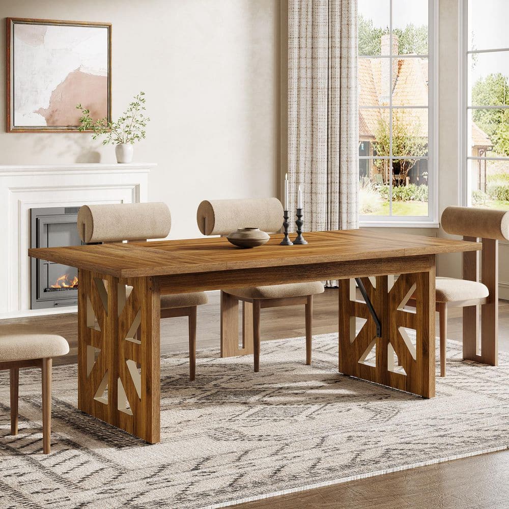 Roesler Vintage Brown Engineered Wood 62.4 in. Double Pedestal Dining Table Seats-6