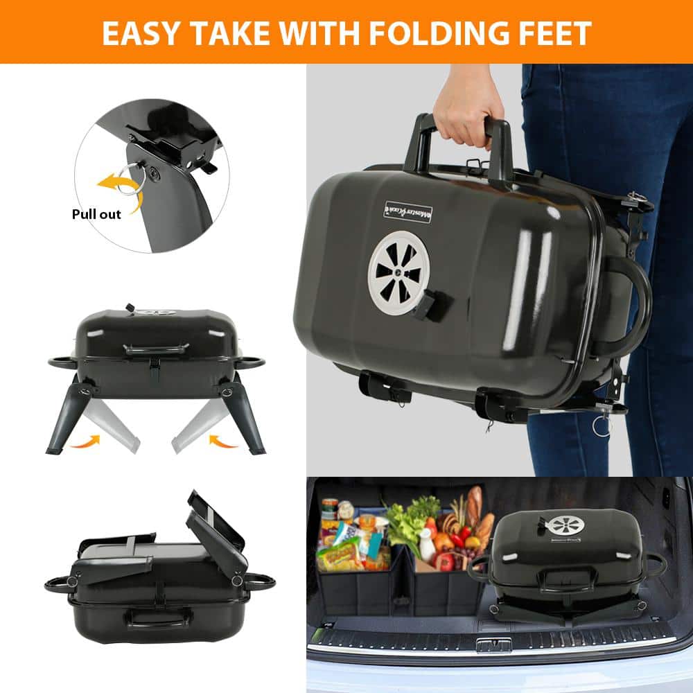Compact Black Porcelain Portable Charcoal Grill