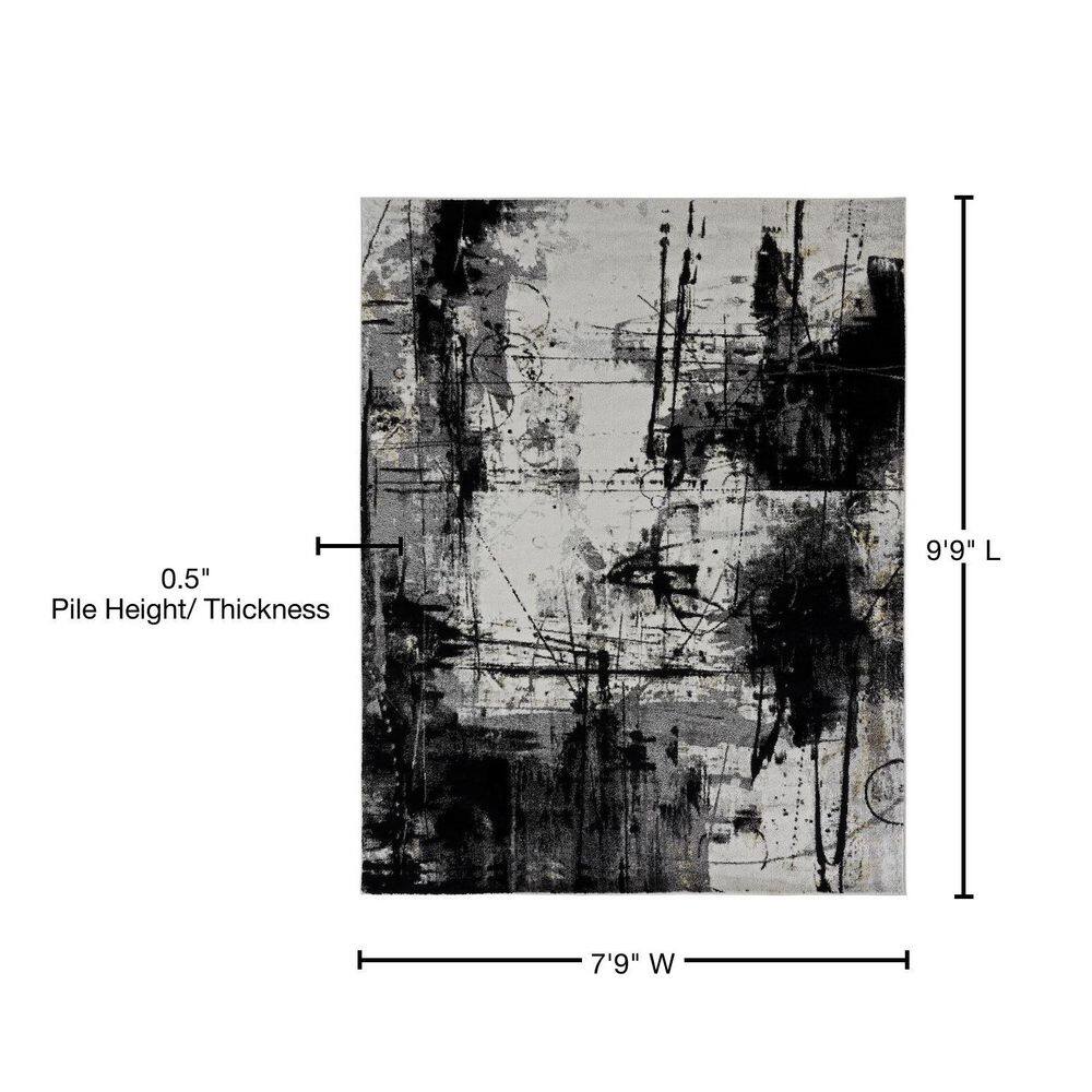 Black and Gray Abstract High Pile Area Rug