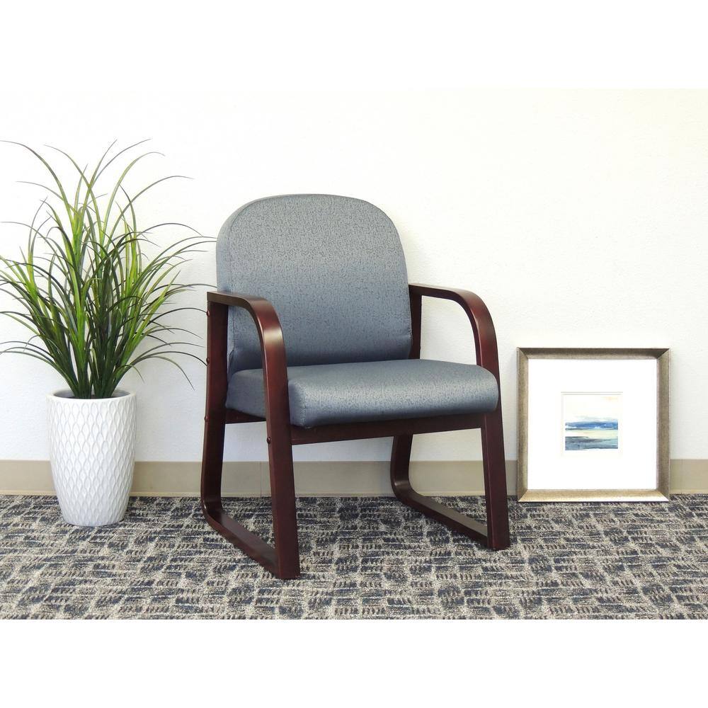 Elegant Mahogany Finish Reception Chair with Thick Cushions in Gray