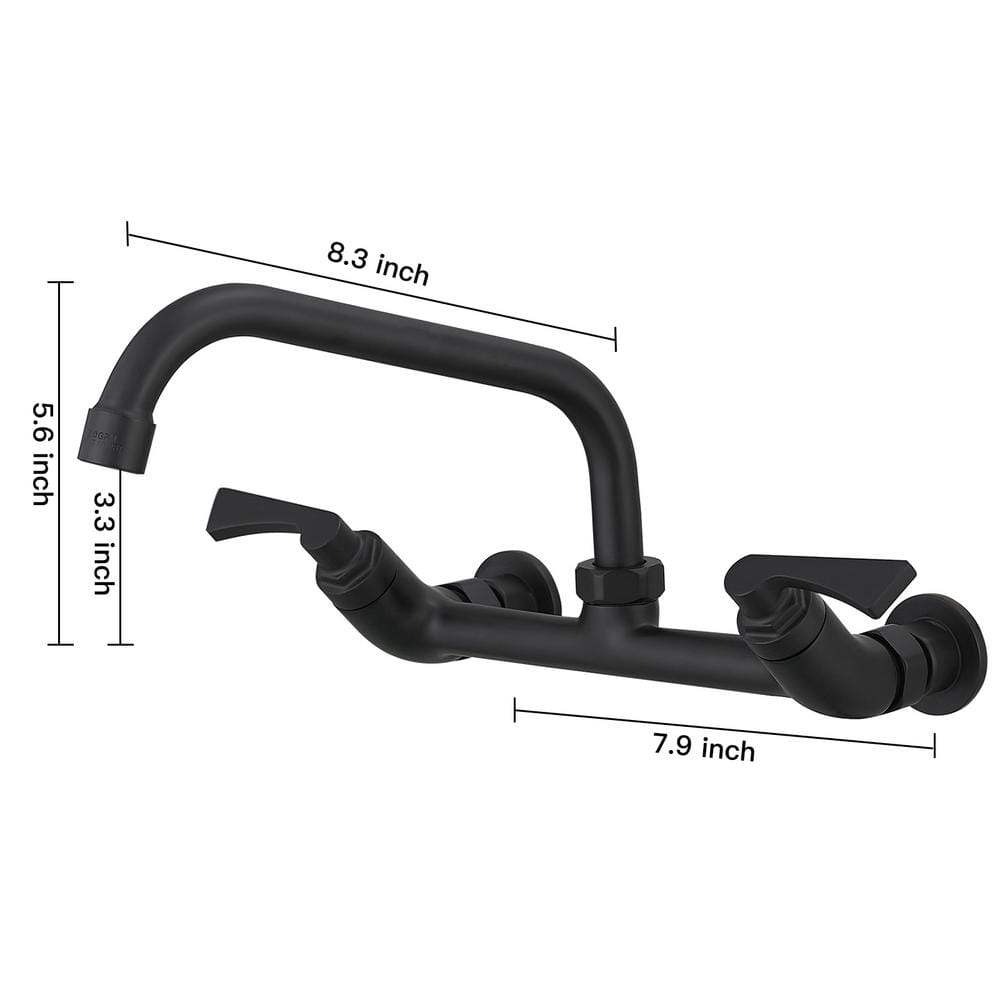 Matte Black Double-Handle Wall-Mount Kitchen Faucet
