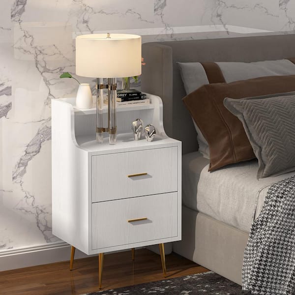 Tribesigns Night Modern Wood Nightstand White Bedside Table for Bedroom 15.74 in. D x 19.69 in. W x 32.67 in. H