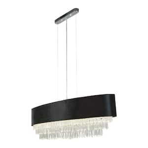 39.4 in. Modern Hanging Light Fixture 40-Watt 8-Light Black Oval Chandelier with Crystal Shade Ceiling Light