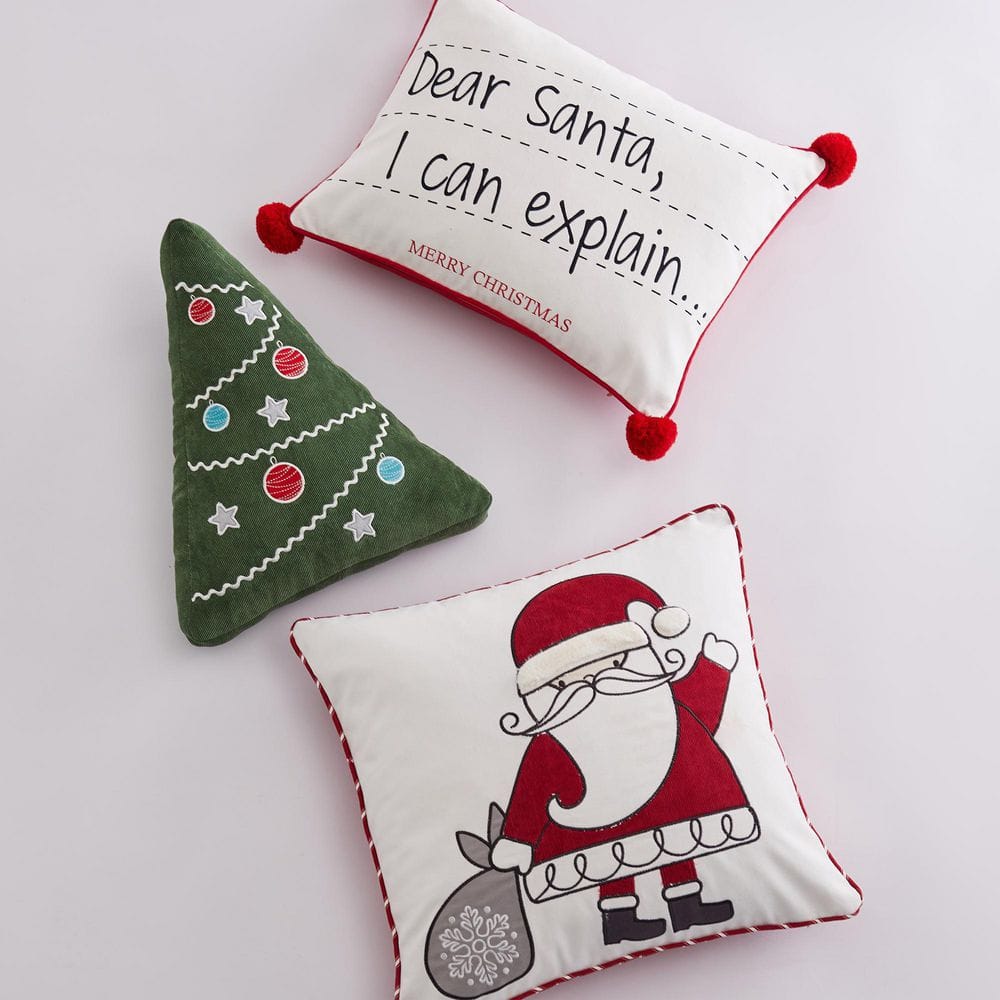 Green Corduroy Christmas Tree Embroidered Decorative Pillow