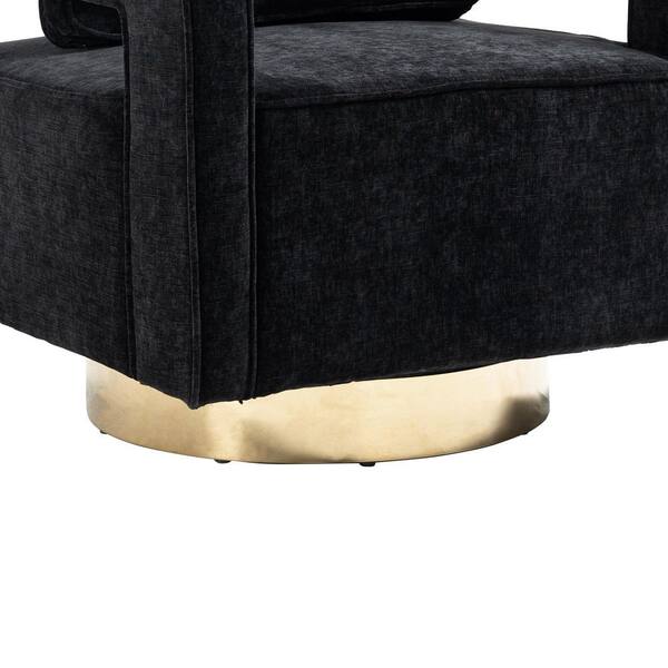 ANBAZAR Black Accent Velvet Sofa Chair/Open Back Chair Removable Tufted Cushion Armchair with Pillow Gold Stainless Steel Base