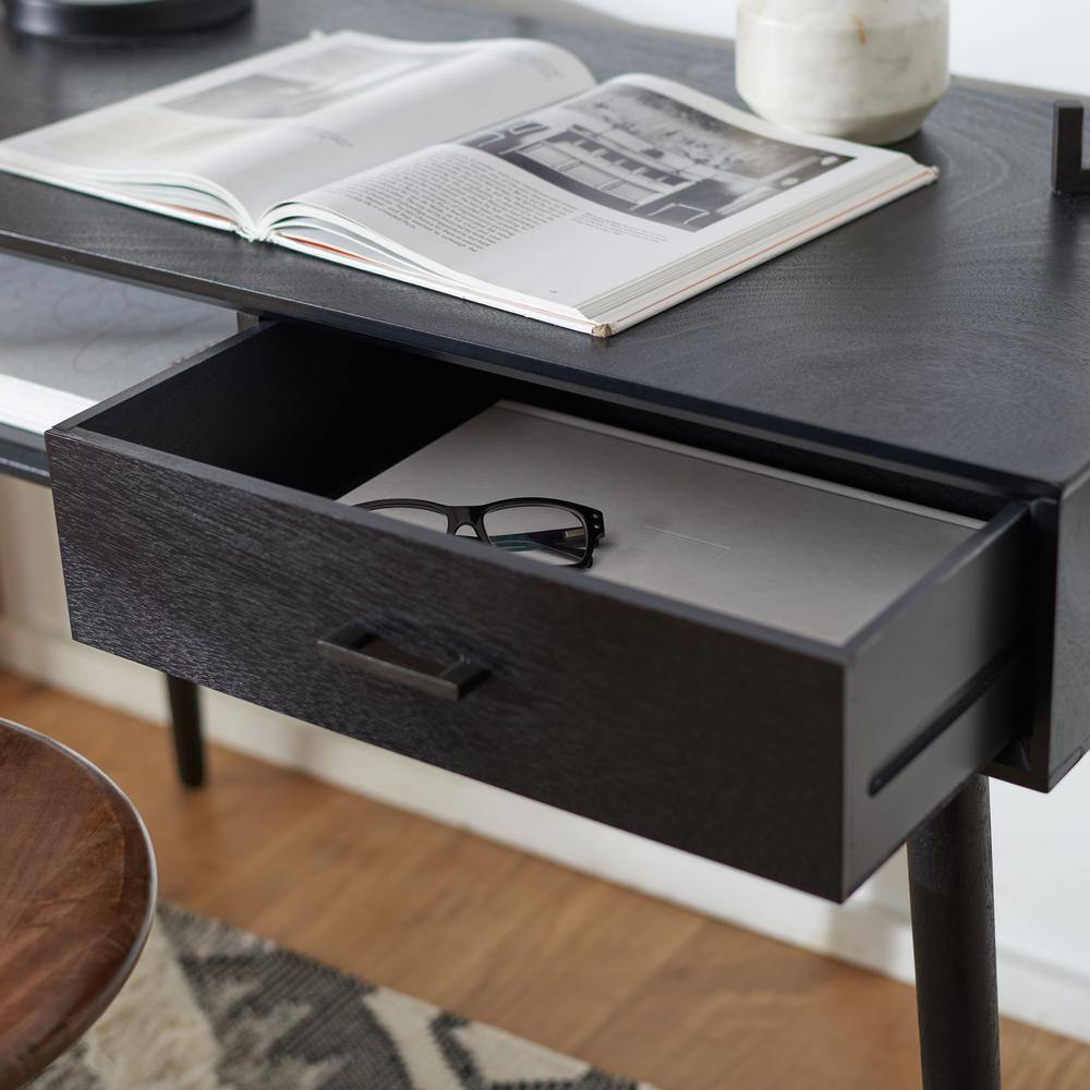 Mid-Century Charm Black Writing Desk with Splayed Legs and Drawer