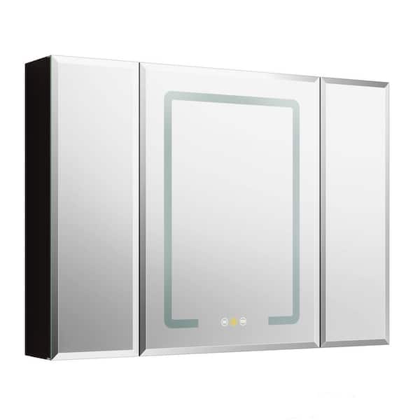 36 in. W x 26 in. H Rectangular Aluminum Frameless Recessed or Surface-Mount Medicine Cabinet with Mirror and LED Light