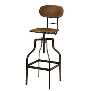 Industrial Style Brown Wooden Swivel Bar Stool with Gray Metal Base