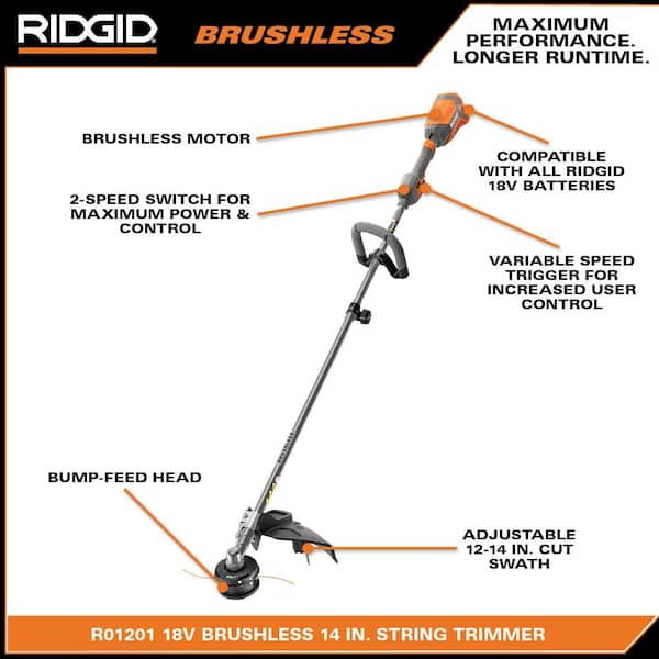 RIDGID R01201B 18V Brushless 14 in. Cordless Battery String Trimmer (Tool Only) - 3