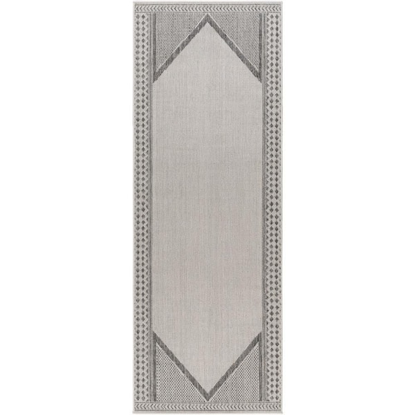 Livabliss Long beach Gray/Dark Gray 3 ft. x 7 ft. Runner Diamond Polypropylene Indoor/Outdoor Area Rug