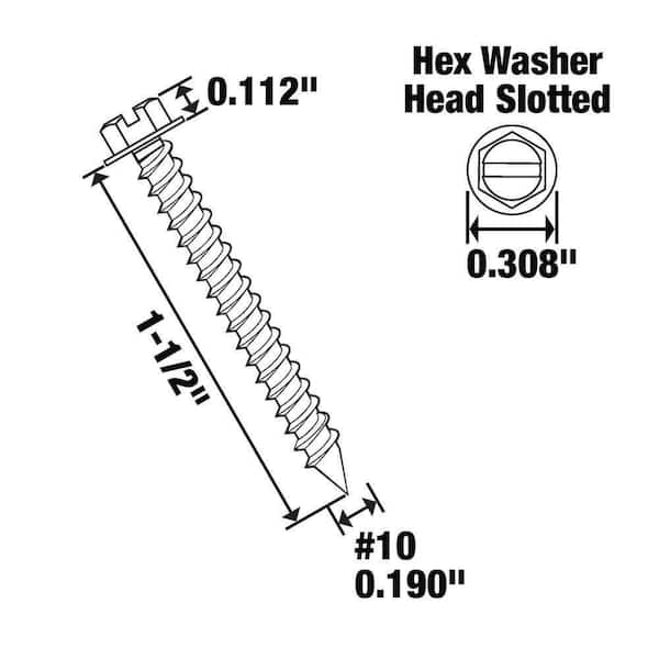 Everbilt #10 x 1-1/2 in. Slotted Hex Head Zinc Plated Sheet Metal