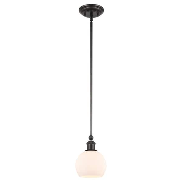 Concord 60-Watt 1-Light Matte Black Standard Mini Pendant Light with Matte White Glass, No Bulbs Included