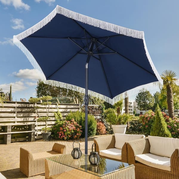 Ainfox 7.38 ft. Outdoor Patio Wood Beach Umbrella With Tassel in