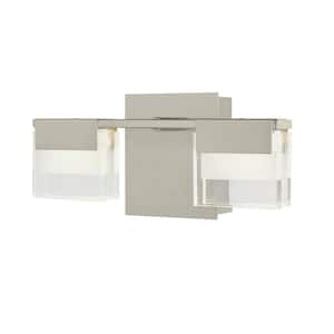 VICINO 12.61 in. W x 5.71 in. H 2-Light Brushed Nickel Integrated LED Bathroom Vanity Light with Rectangular Shades