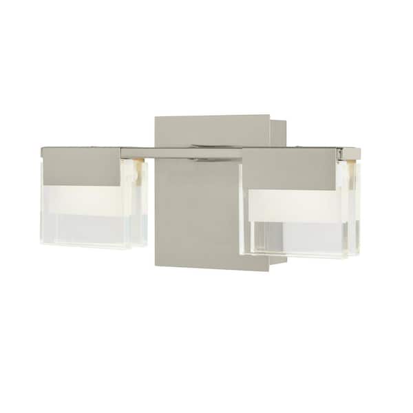 Home Decorators Collection VICINO 12.61 in. W x 5.71 in. H 2-Light Brushed Nickel Integrated LED Bathroom Vanity Light with Rectangular Shades