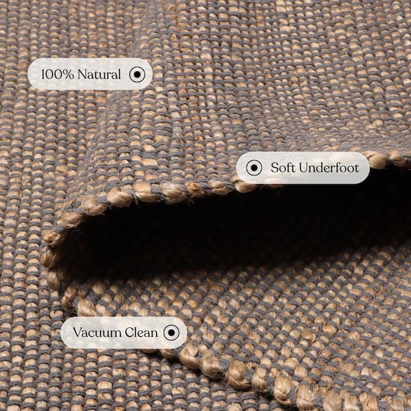 Handwoven Jute and Cotton Area Rug, Natural Rugs, Farmhouse Accent Rug-Dark Grey, 8 ft. x 10 ft.