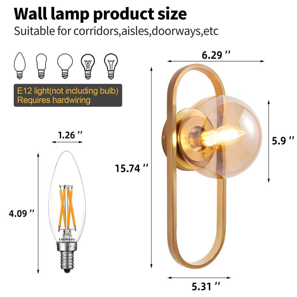 Modern Gold Metal Sconce with Clear Glass Globe Shade