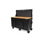 61 in. W x 26 in. D Heavy Duty 10-Drawer 1-Door Mobile Workbench with Hardwood Top, Pegboard and Shelf in Matte Black