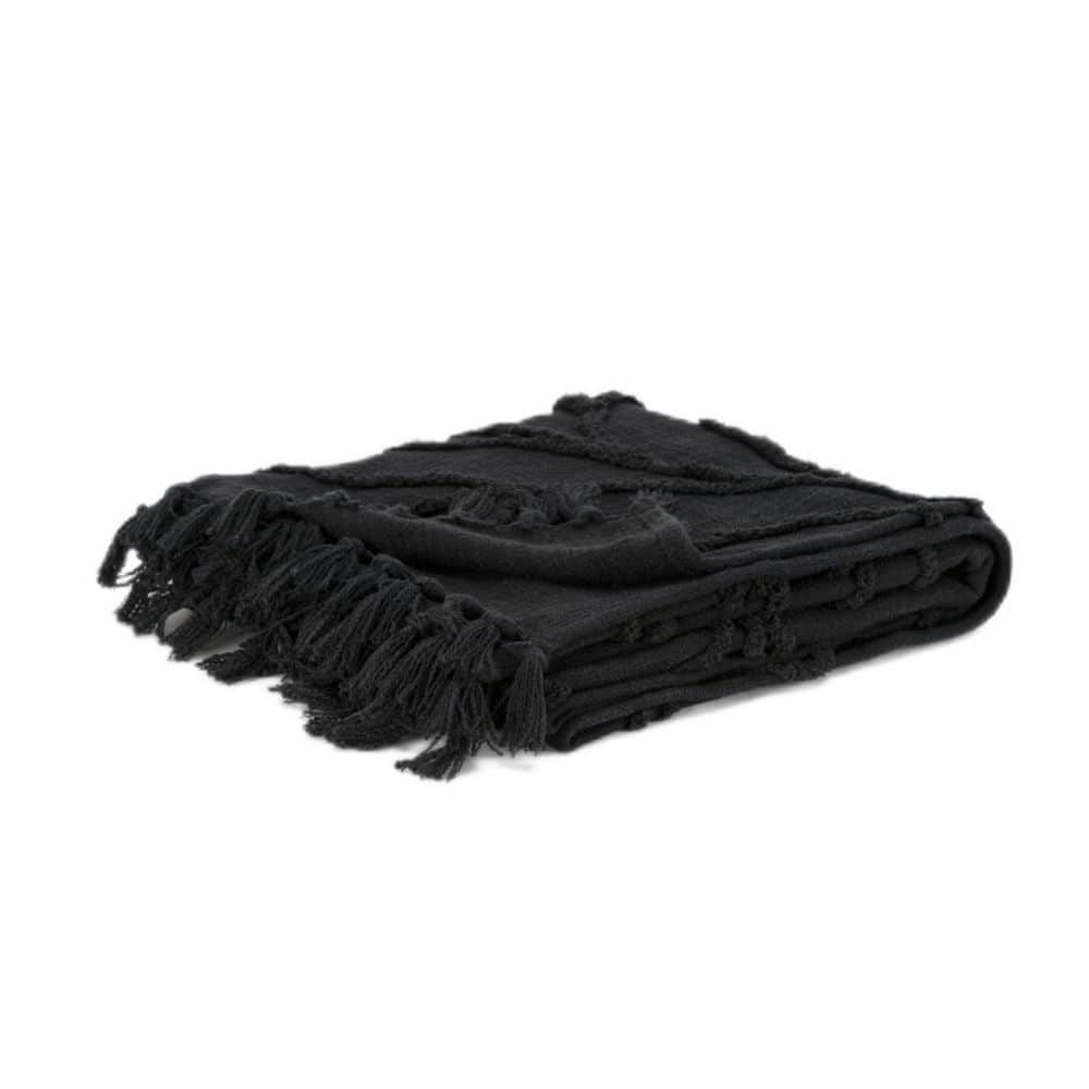 Black Floral Cotton Throw Blanket
