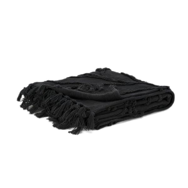 HomeRoots Black Floral Cotton Throw Blanket